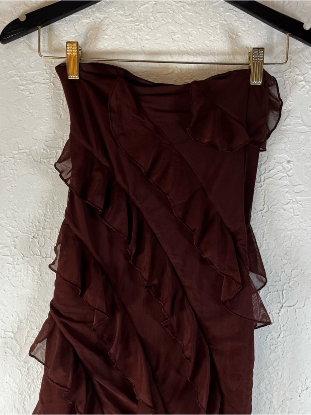 Oh Polly Nevali Bandeau Ruffle Detail Maxi Dress in Brown - Picture 12 of 15